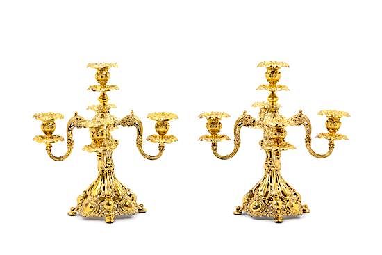 Appraisal: A Pair of American Gilt Silver-Plate Five-Light Candelabra Reed Barton