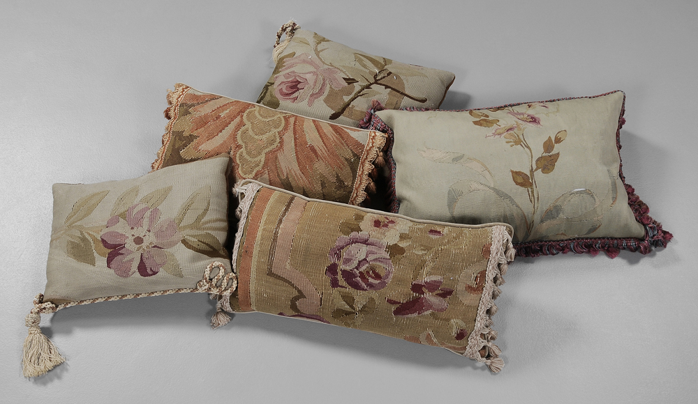 Appraisal: Five Tapestry Pillows all faced with tapestry fragments with floral