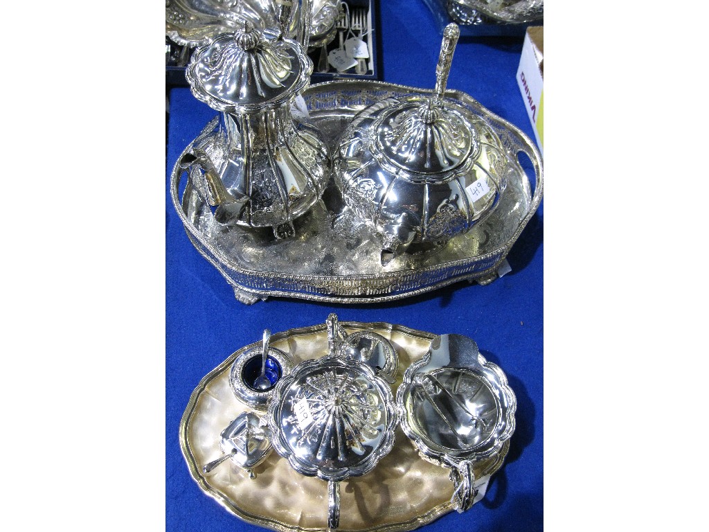 Appraisal: Lot comprising four piece tea service a tray and some