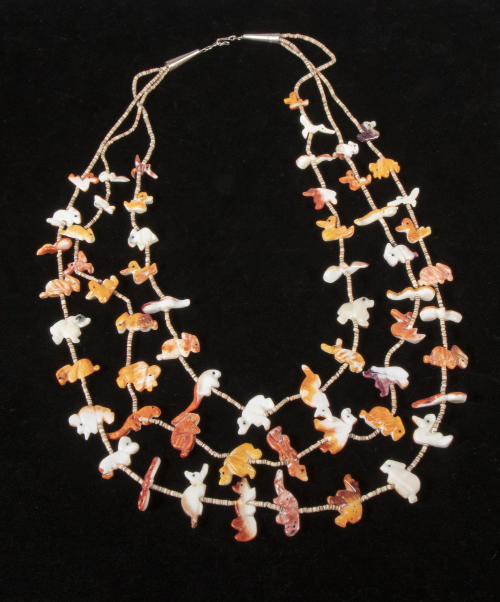 Appraisal: NATIVE AMERICAN NECKLACE Hopi Carved Shell Fetish Necklace long