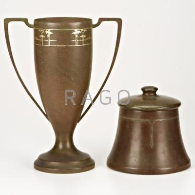 Appraisal: SILVERCREST HEINTZ Sterling-on-Bronze trophy and humidor Trophy marked Silvercrest Taller