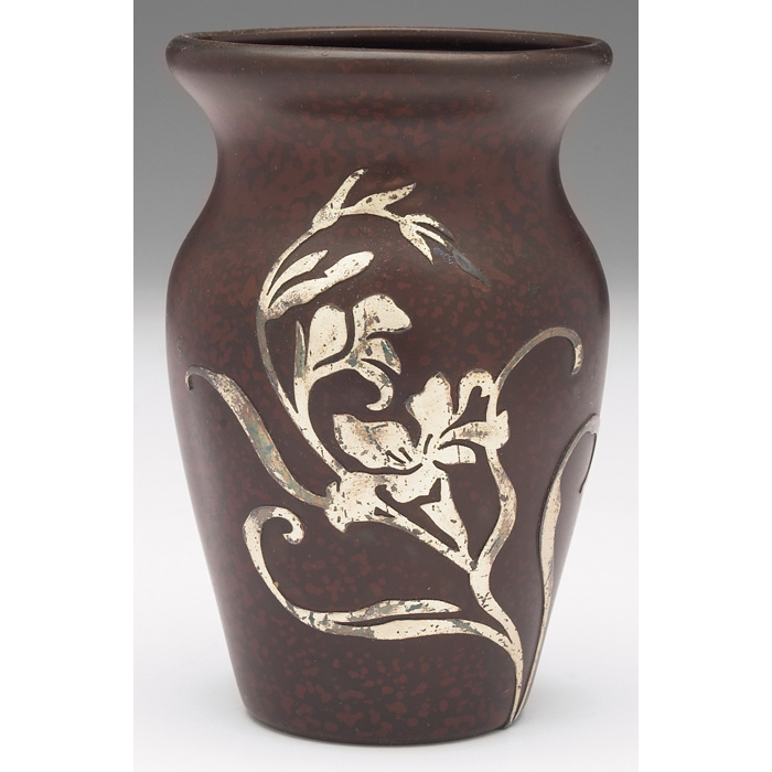 Appraisal: Heintz vase sterling on bronze applied floral design original patina