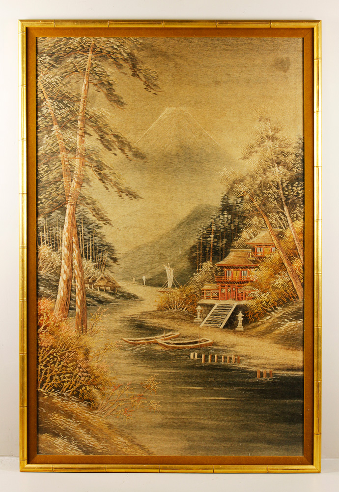 Appraisal: - th C Japanese Needlework of Mt Fuji Early th