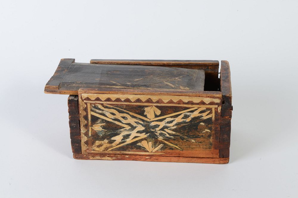 Appraisal: New Mexico Wooden Box with Straw Overlay New Mexico Wooden