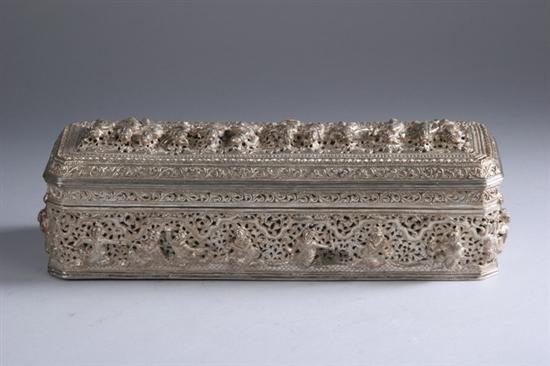 Appraisal: BURMESE SILVER BOX Early th century Repousse to depict figural