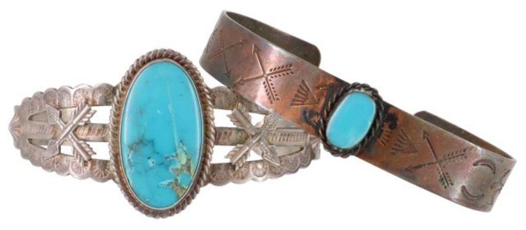 Appraisal: lot of Southwest cuff bracelets each set with a turquoise