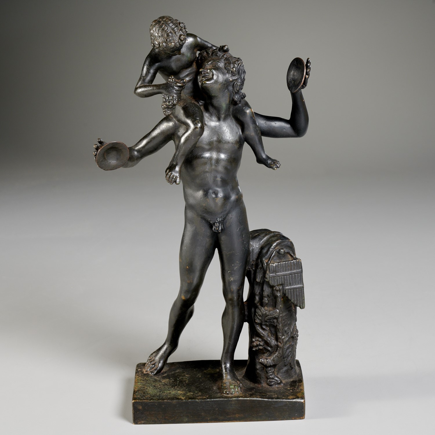 Appraisal: GRAND TOUR BRONZE FIGURE FAUN AND INFANT BACCHUS Late th