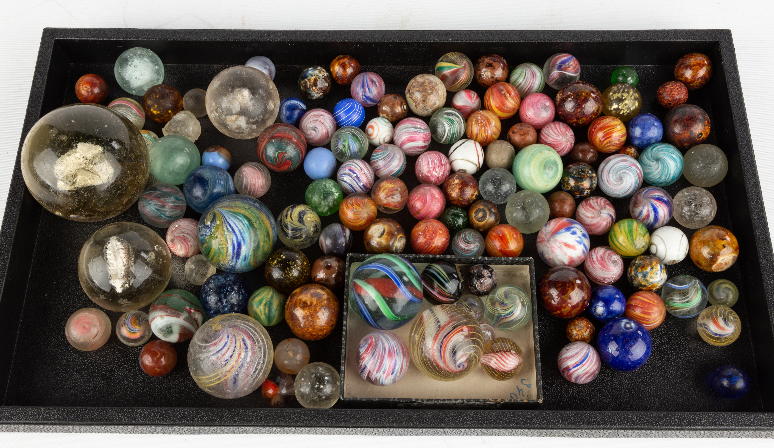 Appraisal: GROUP OF VINTAGE MARBLES Blown glass sulfide etc