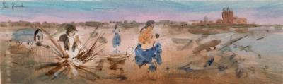 Appraisal: Juan Benito Spanish born Figures on a Beach watercolour cm