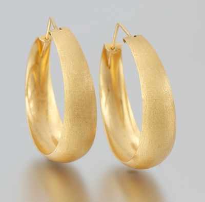 Appraisal: A Pair of Italian k Gold Hoop Earrings k yellow