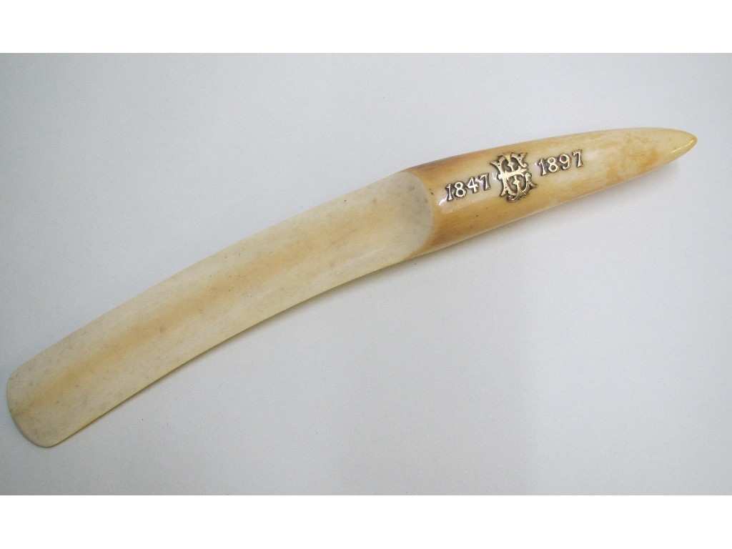 Appraisal: A Victorian ivory tusk letter opener applied with gilt monogram