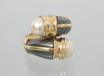 Appraisal: A k Gold Pearl and Metal Bypass Ring k yellow