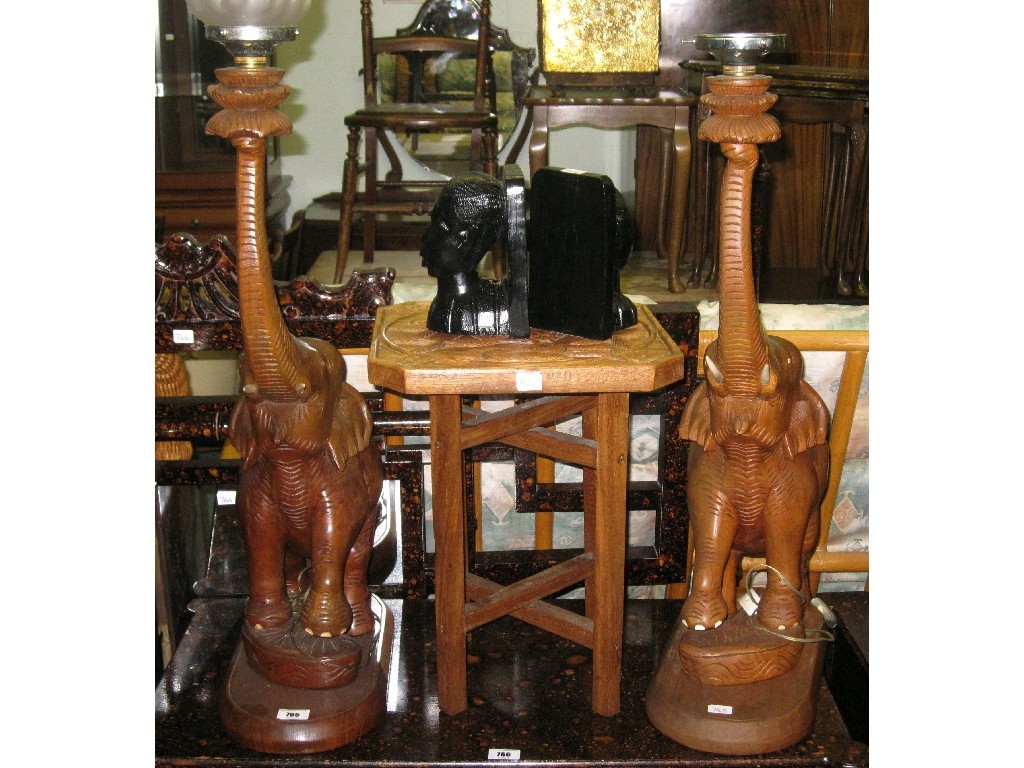 Appraisal: Lot comprising pair of Elephant lamps bookends and a hardwood