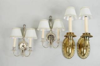 Appraisal: Two Pair Single Arm Sconces Brass Silver Plate Two pair