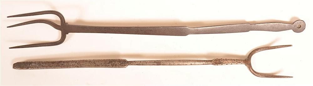 Appraisal: Two th Century Wrought Iron Flesh Forks Two th Century