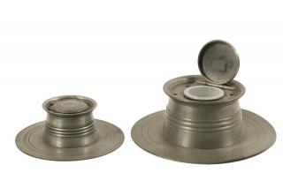 Appraisal: PEWTER INKWELLS English th c Pewter Inkwells with original ceramic