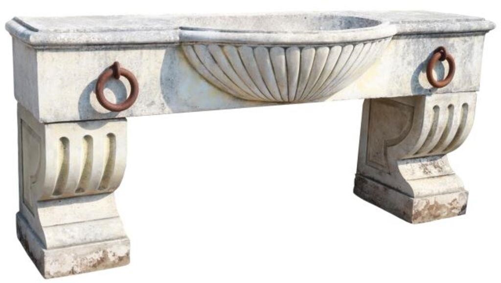 Appraisal: Large architectural cast stone console sink basin central melon ribbed