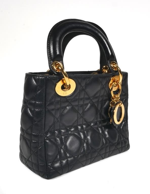 Appraisal: Christian Dior Mini Lady black lambskin handbag Purse interior is