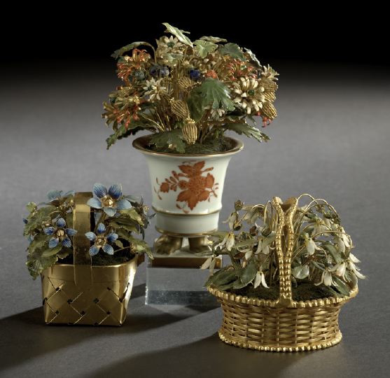 Appraisal: Trio of Tabletop Flower Basket Ornaments third quarter th century