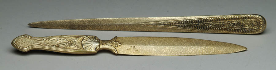 Appraisal: TWO TIFFANY STUDIOS LETTER KNIFES Venetian pattern letter knife in