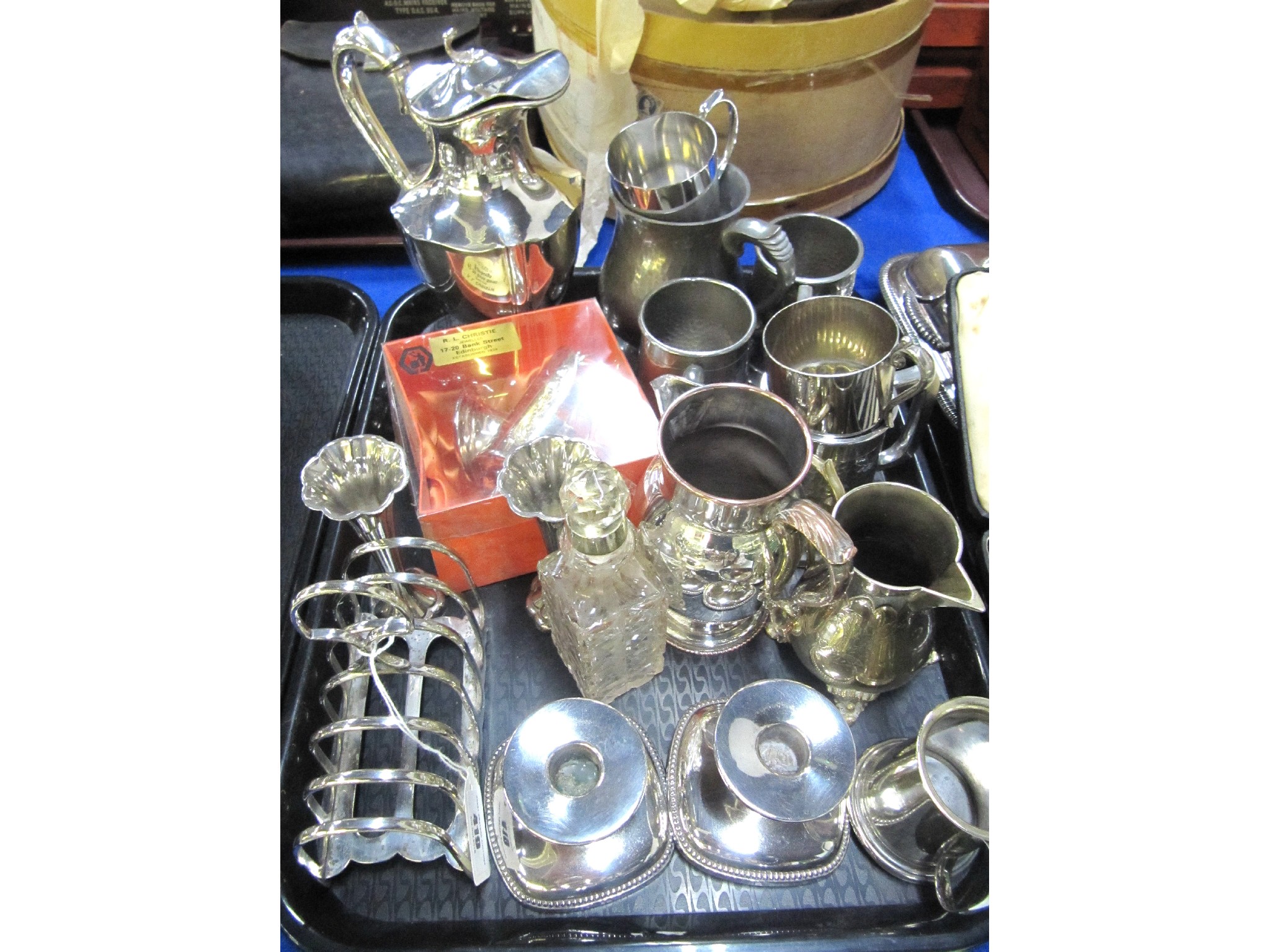 Appraisal: A tray lot of EP - water pot tankards jugs