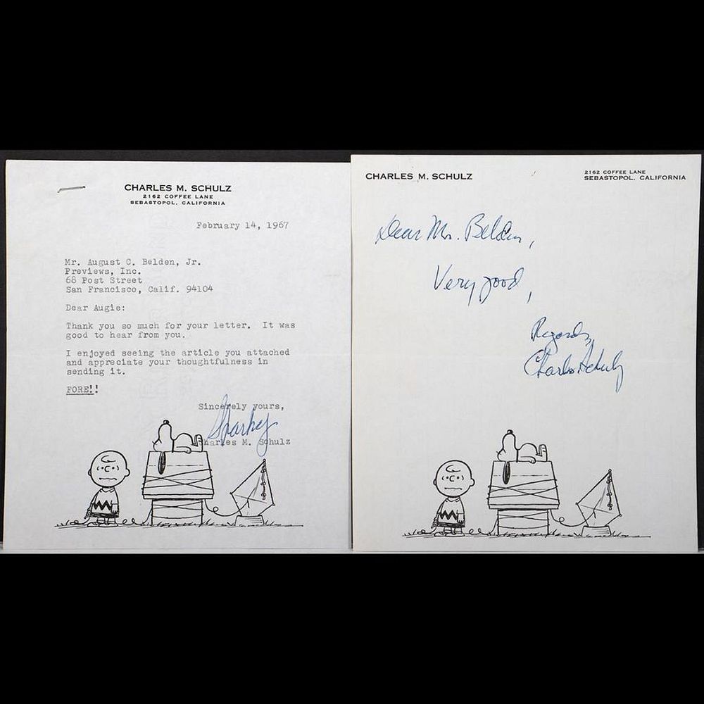 Appraisal: Charles M Schulz Autographed Letter Two notes on Schulz's personal