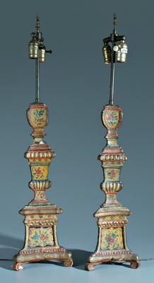 Appraisal: Pair paint decorated Italian lamps Italian Renaissance style carved and