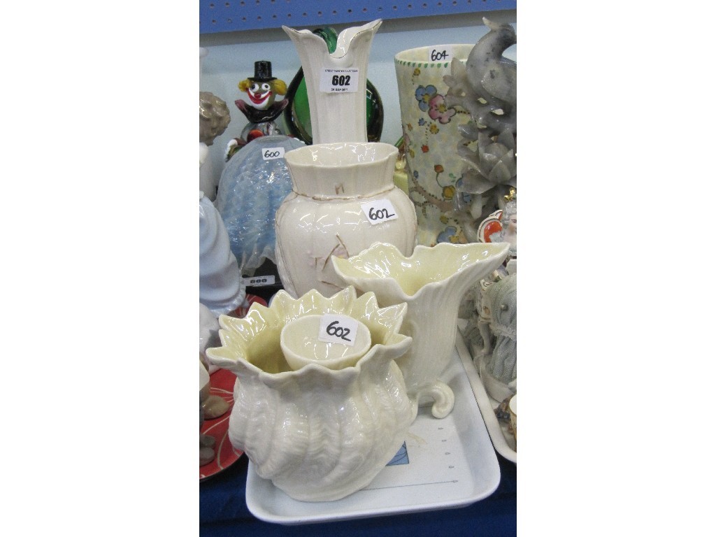 Appraisal: Four Belleek vases and a pot