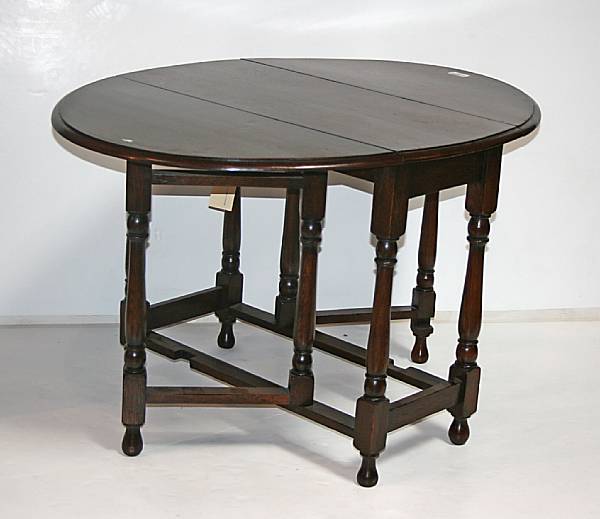 Appraisal: A William an Mary style oak gate leg table early