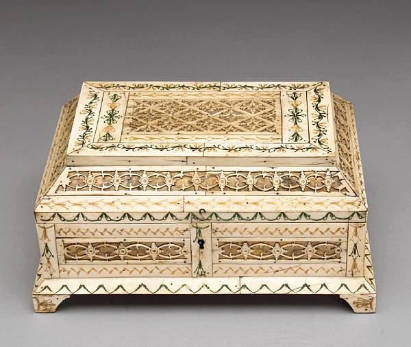 Appraisal: A Russian stained and carved bone table casket Kholmogory early