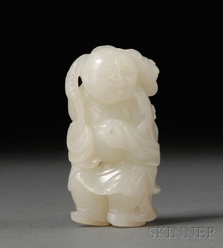 Appraisal: Jade Carving pale green stone carved as a figure of