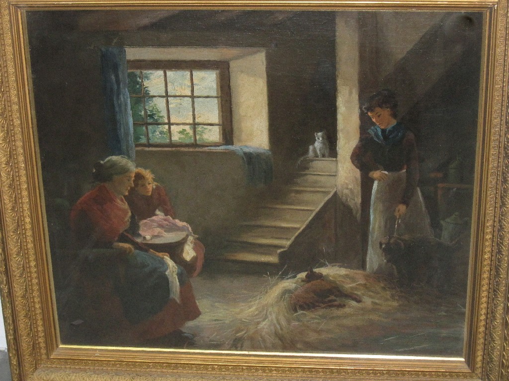 Appraisal: Oil on laid down canvas 'Figures in an interior with