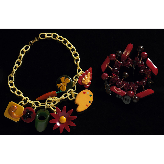 Appraisal: Bakelite charm necklace multi color with fruit fish pallet leaves