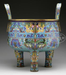 Appraisal: IMPRESSIVE CLOISONNE FOOTED CENSER Early th century China The body