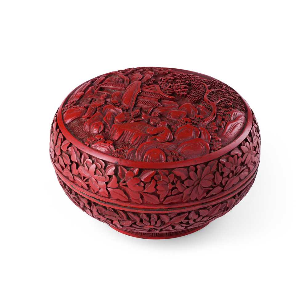 Appraisal: CINNABAR LACQUER CIRCULAR COVERED BOX QING DYNASTY TH CENTURY the