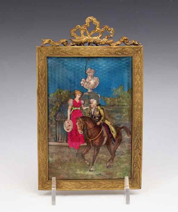 Appraisal: ENAMEL MINIATURE Artist signed A Leo Miniature enameled image of