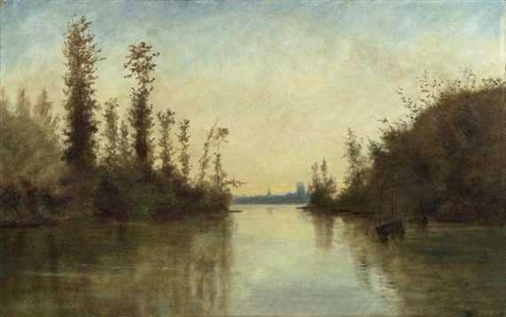 Appraisal: DAUBIGNY CHARLES FRAN OIS Paris zugeschrieben Flusslandschaft l auf Leinwand