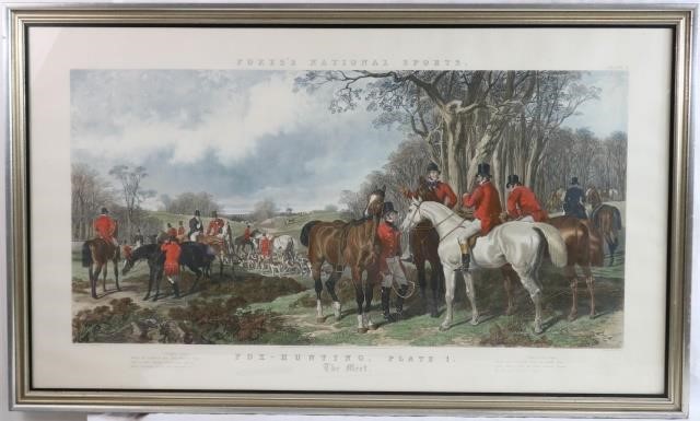 Appraisal: FRAMED AND COLORED ENGRAVING TITLED FOX HUNTING PLATE THE MEET