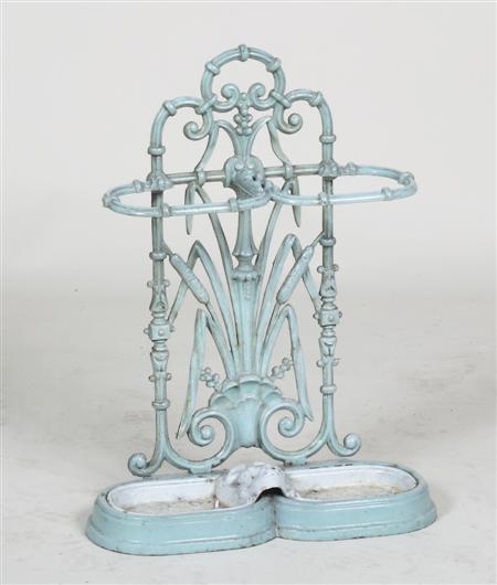 Appraisal: A French green painted cast iron umbrella stand the back