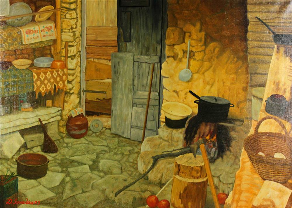 Appraisal: D GOVALAUNS TH ST CENTURY INTERIOR SCENE Oil on canvas