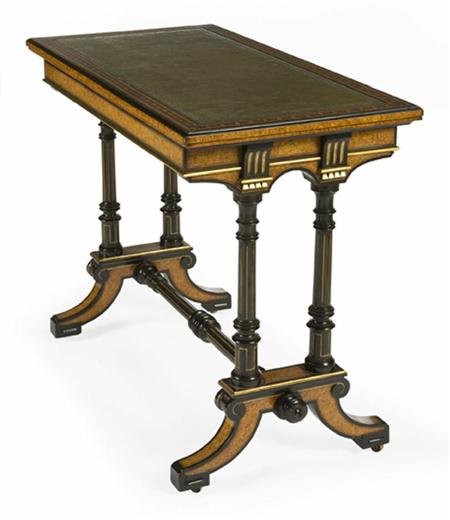 Appraisal: An amboyna ebonised and parcel gilt foldover games table circa