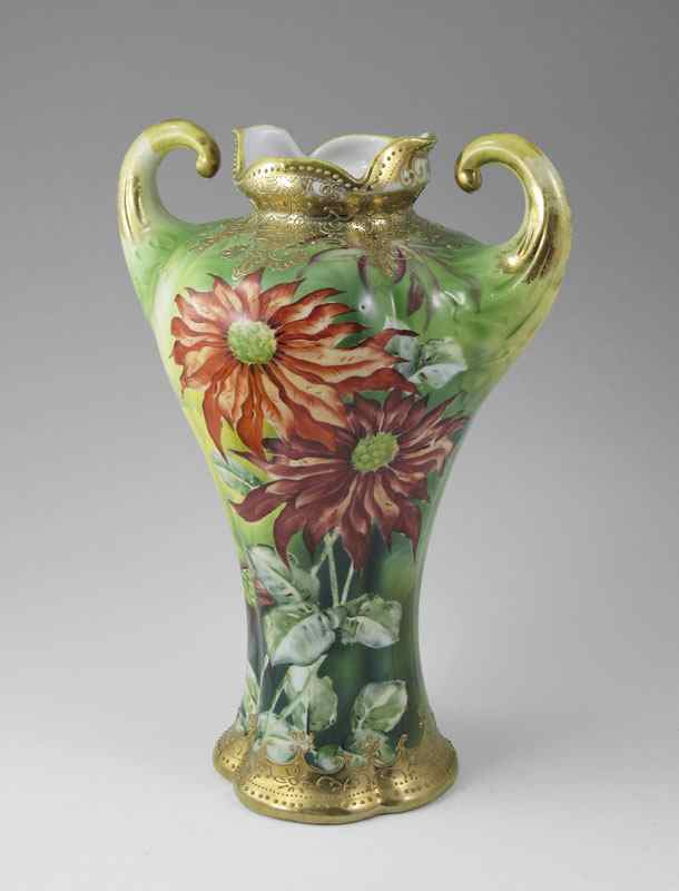 Appraisal: NIPPON HAND PAINTED PORCELAIN VASE Bold coloration parcel gilt Double