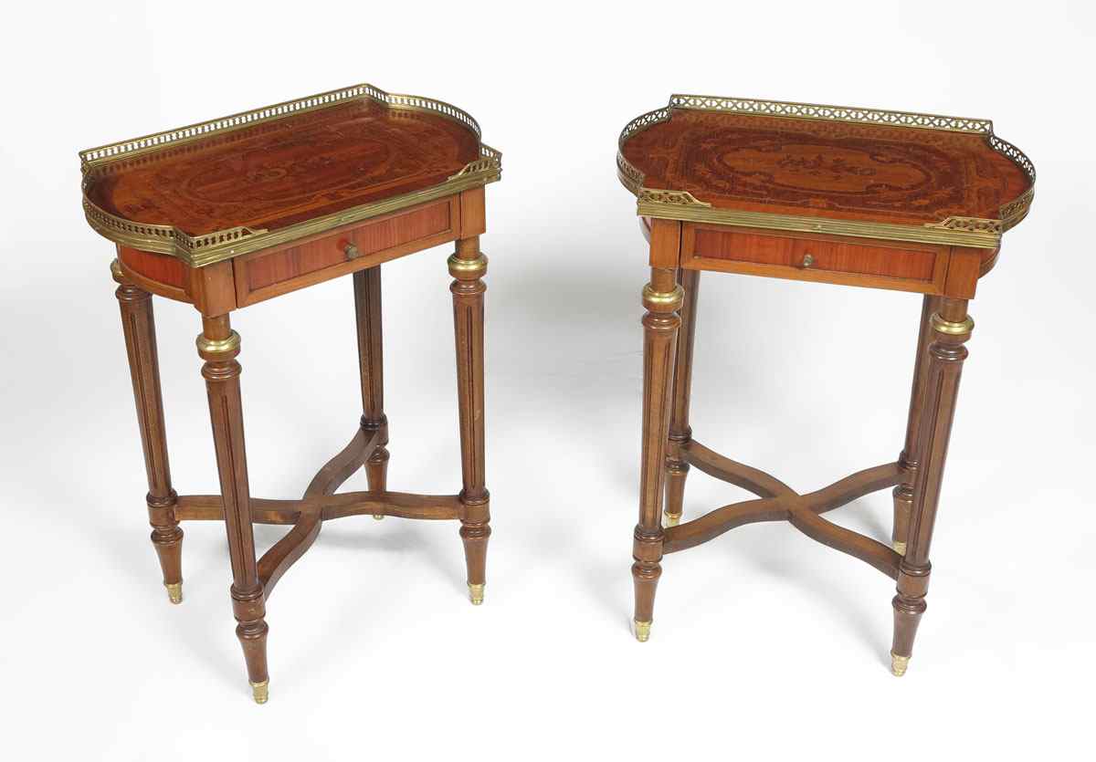 Appraisal: PAIR OF FRENCH GALLERIED LOUIS XVI SIDE TABLES Pair of