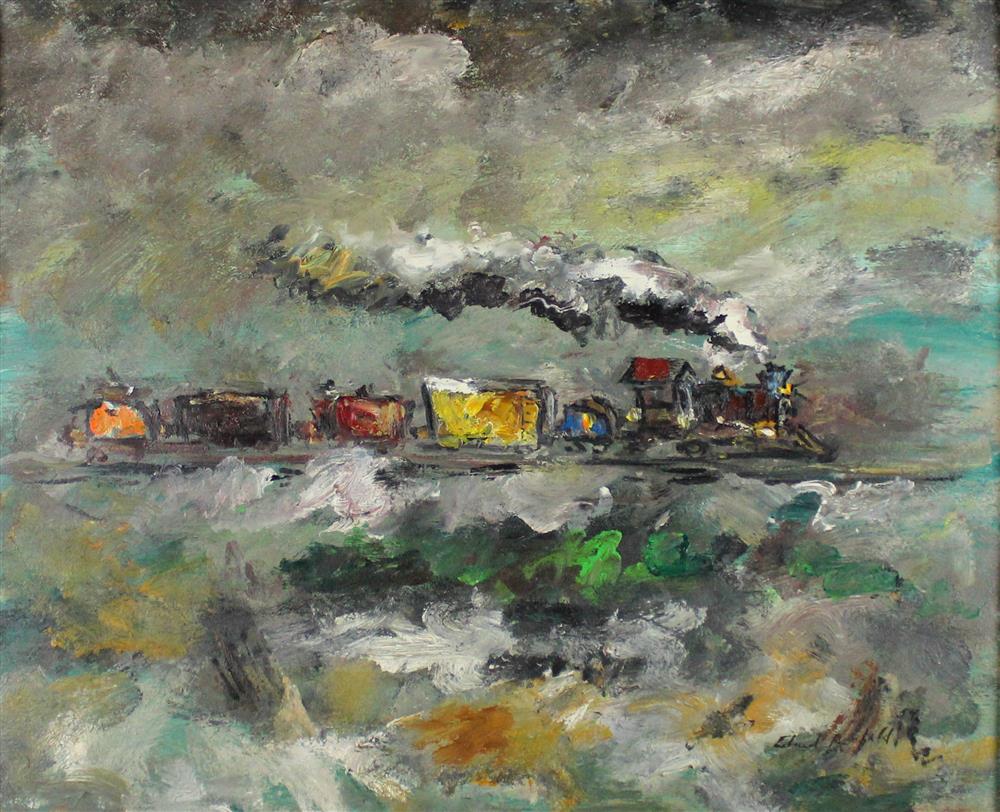 Appraisal: EDWARD ROSENFELD AMERICAN - OLD TRAIN Oil on board x