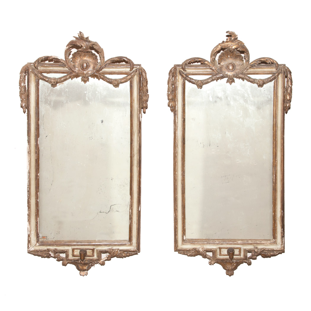 Appraisal: Pair of Continental Painted and Parcel Gilt Girandoles Last quarter