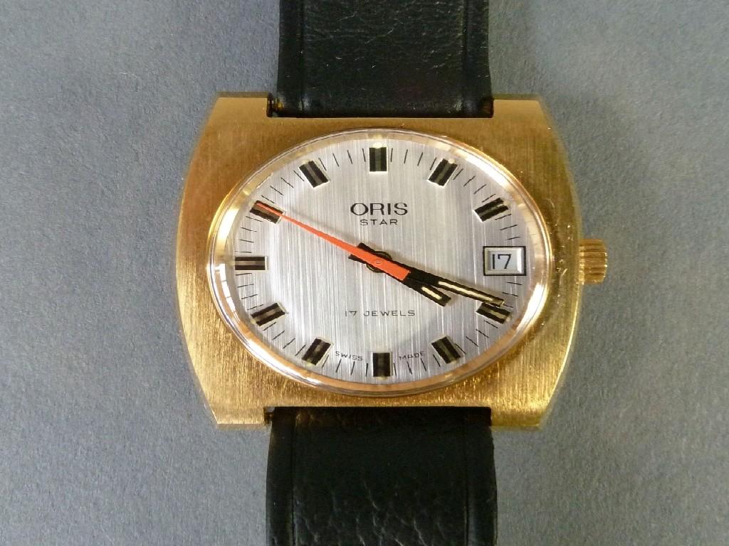 Appraisal: GENTS ORIS 'STAR' GOLD PLATED WRIST WATCH with Swiss jewels