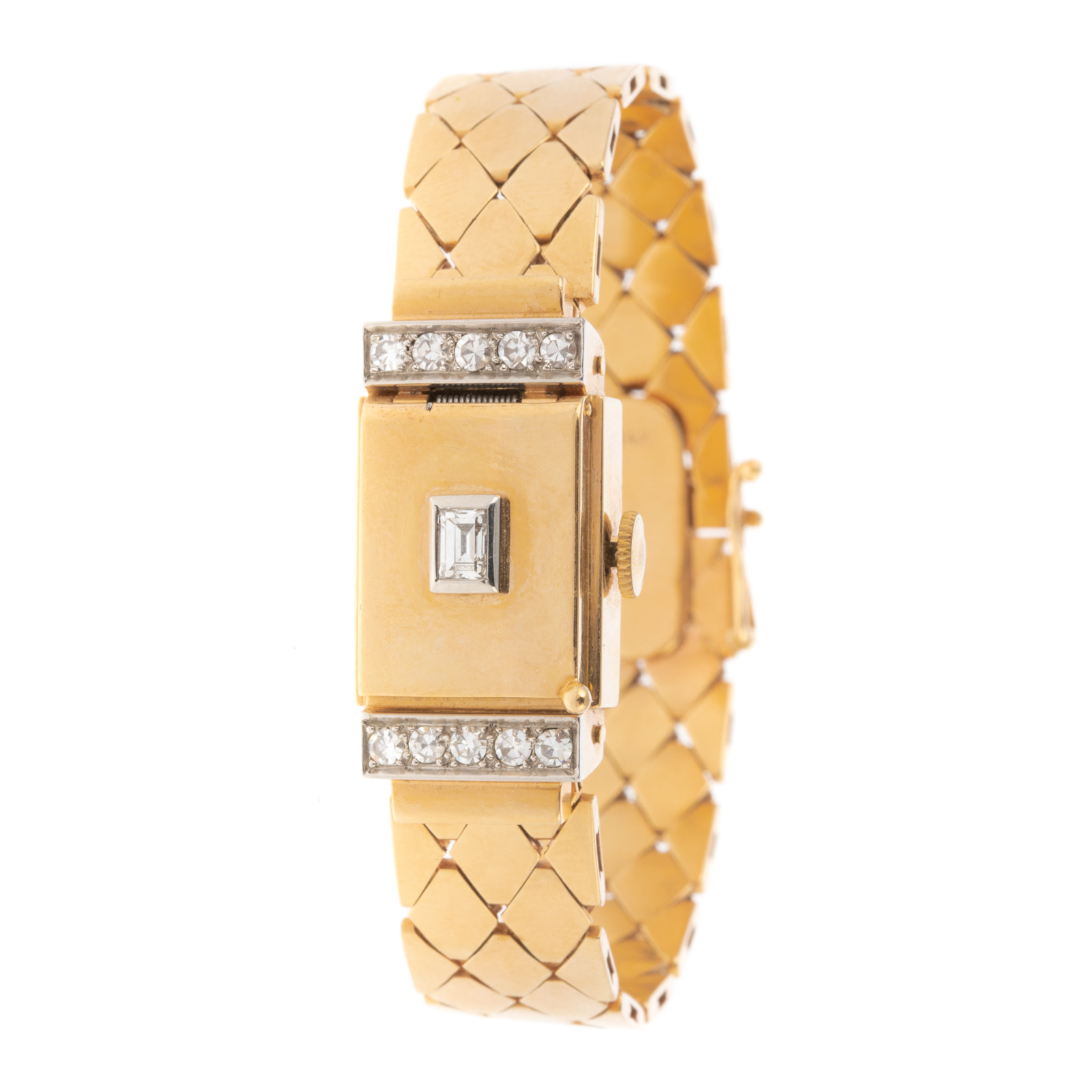 Appraisal: AN ART DECO COVERED DIAMOND WATCH IN K K yellow