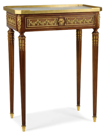 Appraisal: Louis XVI Style Gilt-Bronze Mounted Parquetry Inlaid Mahogany Occasional Table