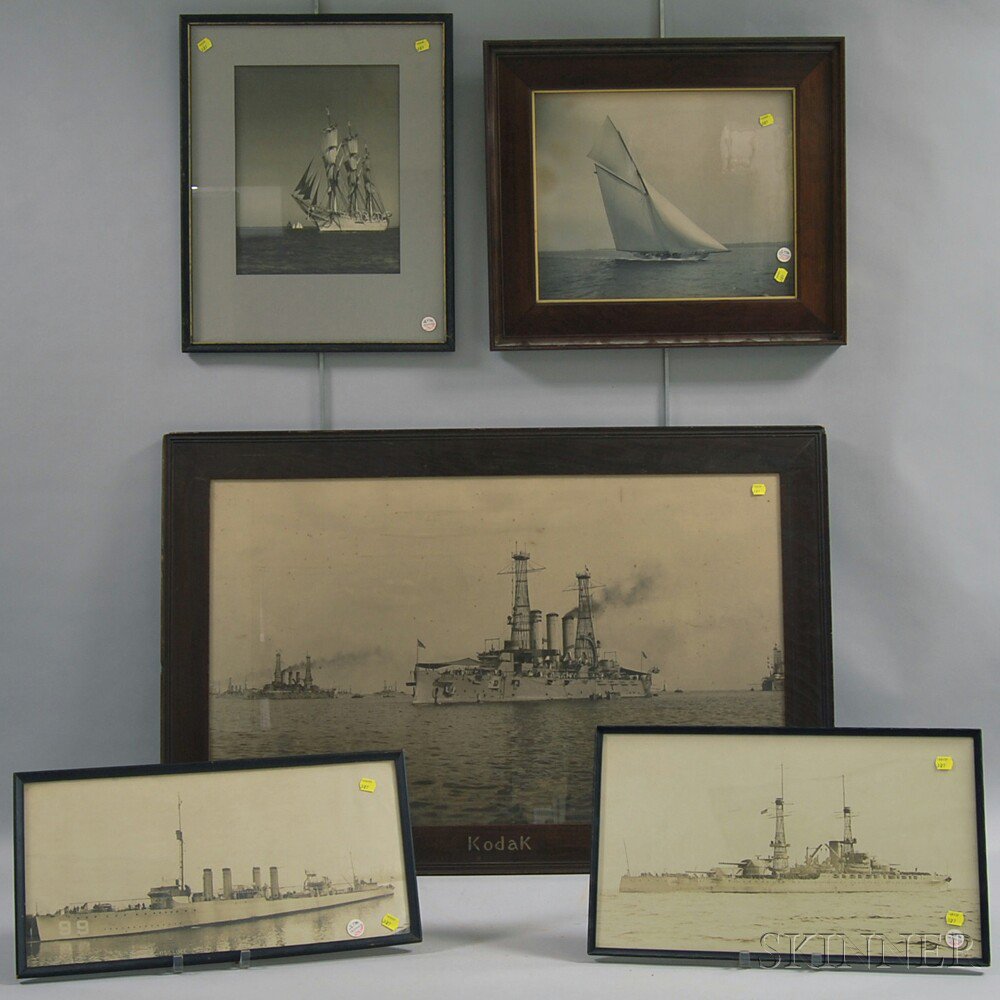 Appraisal: Five Framed Naval and Sailing-themed Photographs including the U S