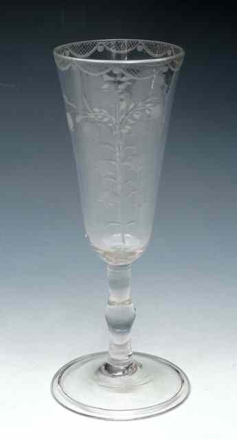 Appraisal: A LARGE ALE FLUTE engraved with harebells and hatched rim